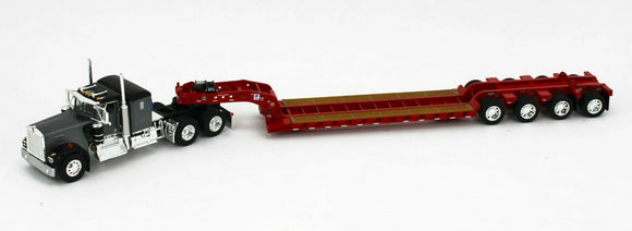 DCP / FIRST GEAR 1/64  KENWORTH W900A IN GRAY/RED WITH QUAD AXLE HEAVY HAUL TRAILER   *****60-1060