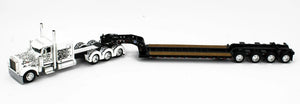 DCP / FIRST GEAR 1/64 PETERBILT 389 TRI DRIVE IN WHITE/BLACK WITH QUAD AXLE HEAVY HAUL TRAILER   *****60-1476