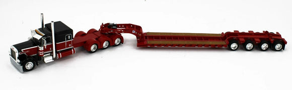 DCP / FIRST GEAR 1/64 PETERBILT 389 TRI DRIVE IN RED/RED WITH QUAD AXLE HEAVY HAUL TRAILER   *****60-1496