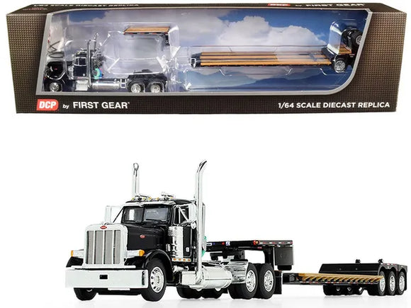 1/64 SCALE DCP / FIRST GEAR PETERBILT 379 BLACK WITH LOWBOY DROP DECK TRAILER 60-0721