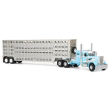 DCP 1/64 Western Peterbilt 351 IN BLUE/WHITE PULLING A LIVESTOCK Trailer Diecast 60-1816