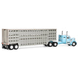 DCP 1/64 Western Peterbilt 351 IN BLUE/WHITE PULLING A LIVESTOCK Trailer Diecast 60-1816