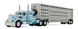 DCP 1/64 Western Peterbilt 351 IN BLUE/WHITE PULLING A LIVESTOCK Trailer Diecast 60-1816