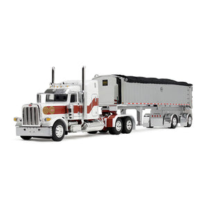 1/64 DCP / FIRST GEAR PETERBILT 389 WHITE/RED/GOLDWITH TIPPER TRAILER 60-1936