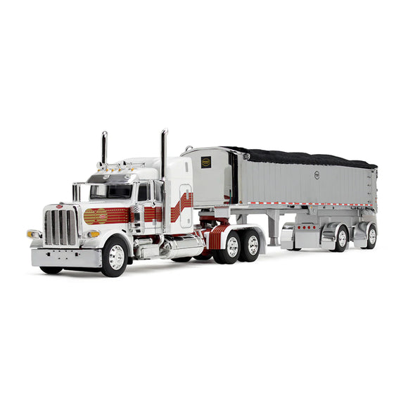 1/64 DCP / FIRST GEAR PETERBILT 389 WHITE/RED/GOLDWITH TIPPER TRAILER 60-1936