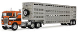 1/64 Dcp Freightliner Coe In Orange/White/Black With vintage livestock Trailer 60-2290