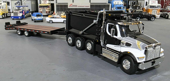 1/64 DCP / FIRST GEAR WESTERN STAR BLACK/WHITE TANDOM TIPPER AND BEAVERTAIL TRAILER