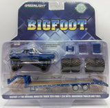 GREENLIGHT BIGFOOT #1 THE ORIGINAL MONSTER TRUCK FORD F-250 WITH GOOSENECK TRAILER AND TIRES BLUE NEW ON CARD