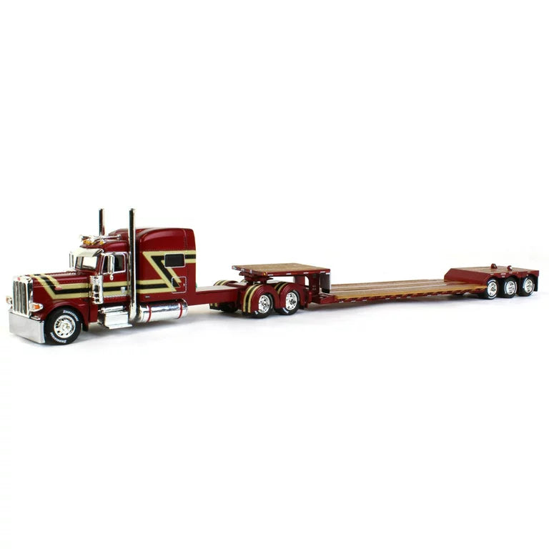 1/64 SCALE DCP / FIRST GEAR PETERBILT 389 STRETCHED RED/GOLD WITH LOWB ...