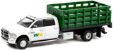 GREENLIGHT 2018 RAM 3500 DUALLY STAKE TRUCK WASTE MANAGMENT WHITE/GREEN NEW ON CARD