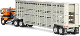 1/64 Dcp Freightliner Coe In Orange/White/Black With vintage livestock Trailer 60-2290
