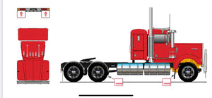 1/50 SCALE KENWORTH W900 LOWLINE SLEEPER RED WITH BLACK CHASSIS MADE BY ICONIC REPLICAS