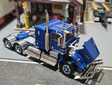 ICONIC REPLICAS 1/50 SCALE  SAR KENWORTH LOWLINE IN BLUE WITH BLUE CHASSIS SPIDERS