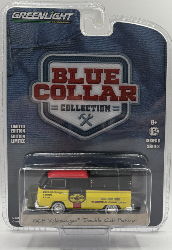 GREENLIGHT BLUE COLLAR COLLECTION PENNZOIL 1968 VOLKSWAGEN DOUBLE CAB PICKUP YELLOW/BLACK/RED NEW ON CARD