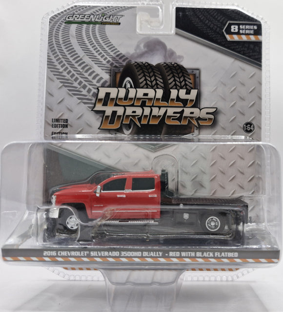 GREENLIGHT 2016 CHEVROLET SILVERADO 3500 HD FLAT BED DUALLY RED NEW ON CARD