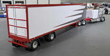 1/64 DCP / FIRST GEAR KENWORTH W900L WHITE/GREY/RED WITH DRY VAN TRAILER