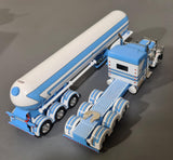 1/64 DCP / FIRST GEAR PETERBILT 389 TRI DRIVE IN BLUE/WHITE WITH LPG TRI AXLE TANKER TRAILER 60-1996