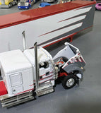 1/64 DCP / FIRST GEAR KENWORTH W900L WHITE/GREY/RED WITH DRY VAN TRAILER