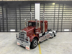 ICONIC REPLICAS 1/50 SCALE  SAR KENWORTH LOWLINE IN BURGUNDY WITH BLACK CHASSIS SPIDERS