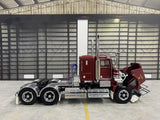 ICONIC REPLICAS 1/50 SCALE  SAR KENWORTH LOWLINE IN BURGUNDY WITH BLACK CHASSIS SPIDERS