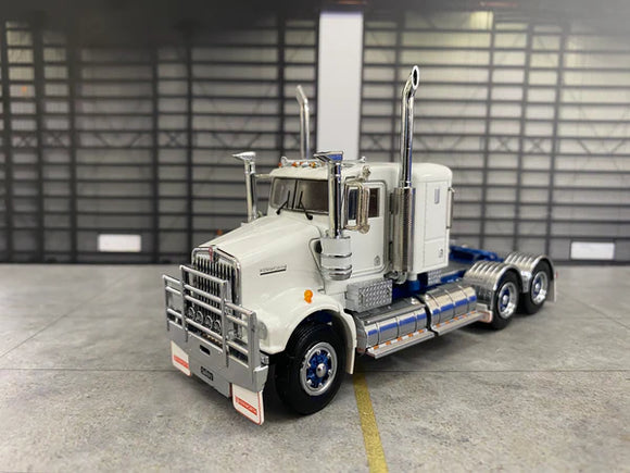 ICONIC REPLICAS 1/50 SCALE  SAR KENWORTH LOWLINE IN WHITE WITH BLUE CHASSIS SPIDERS