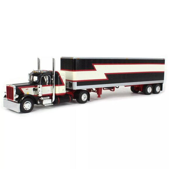 DCP / FIRST GEAR 1/64  PETERBILT 359 BLACK/CREAM/RED SINGLE DRIVE WITH VINTAGE TRAILER *****60-1683