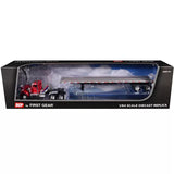 Dcp / First Gear 1/64  White Western Star 4900 Day Cab with 48’ Utility Flatbed Trailer Viper Red 60-2093