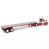 DCP / FIRST GEAR 1/64  PETERBILT 359 RED/WHITE SINGLE DRIVE WITH FLAT TOP TRAILER *****60-1682