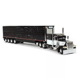 1/64 DCP / FIRST GEAR PETERBILT 389 WHITE/BLACK WITH QUAD AXLE LIVESTOCK TRAILER 60-1653