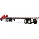 Dcp / First Gear 1/64  White Western Star 4900 Day Cab with 48’ Utility Flatbed Trailer Viper Red 60-2093
