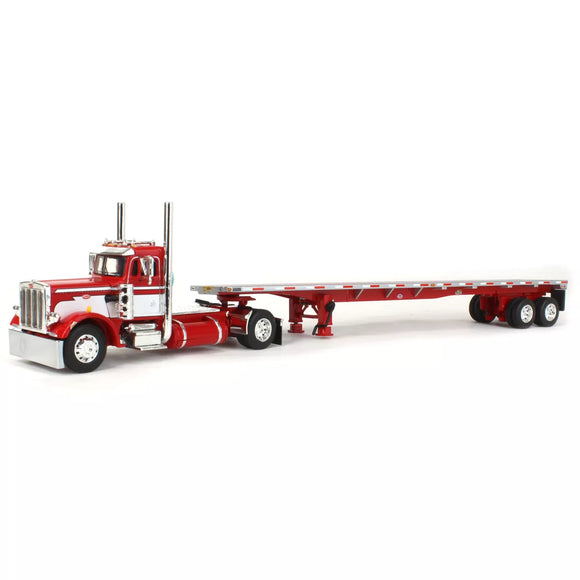 DCP / FIRST GEAR 1/64  PETERBILT 359 RED/WHITE SINGLE DRIVE WITH FLAT TOP TRAILER *****60-1682