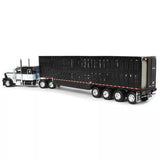 1/64 DCP / FIRST GEAR PETERBILT 389 WHITE/BLACK WITH QUAD AXLE LIVESTOCK TRAILER 60-1653