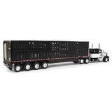 1/64 DCP / FIRST GEAR PETERBILT 389 WHITE/BLACK WITH QUAD AXLE LIVESTOCK TRAILER 60-1653