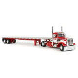 DCP / FIRST GEAR 1/64  PETERBILT 359 RED/WHITE SINGLE DRIVE WITH FLAT TOP TRAILER *****60-1682