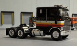 1/87 Scale Brekina Ho Ford Clt 9000 In Black With White/Red/Orange/Yellow With Stripes Bogie Drive