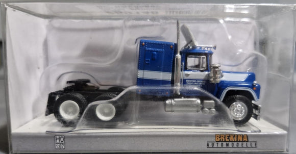 1/87 Scale Brekina Ho 1966 Mack Rs 700 Maritime Ontario Blue With White Stripe