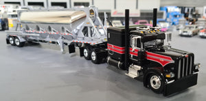 1/64 DCP / FIRST GEAR PETERBILT 389 BLACK/VIPER RED WITH J&L VAC VERSION PNEUMATIC TANKER TRAILER 60-1696