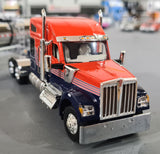 1/64 DCP / FIRST GEAR RED AND BLUE KENWORTH W990 WITH TANKER TRAILER 60-1731