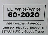 1/64 DCP / FIRST GEAR KENWORTH W900L WHITE/GREY/RED WITH DRY VAN TRAILER