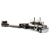 1/64 SCALE DCP / FIRST GEAR PETERBILT 389 STRETCHED BLACK/WHITE WITH LOWBOY DROP DECK TRAILER 60-1301
