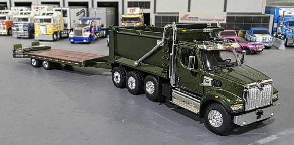 1/64 DCP / FIRST GEAR WESTERN STAR GREEN TANDOM TIPPER AND BEAVERTAIL TRAILER
