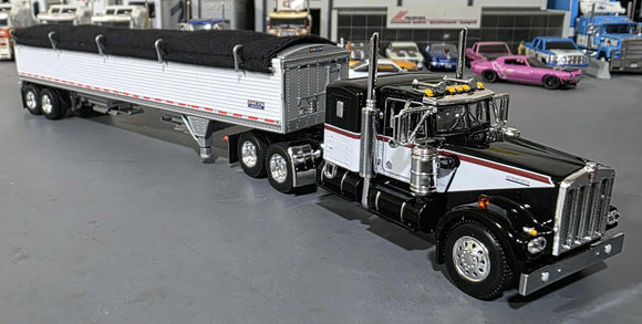Dcp / First Gear 1/64  Kenworth W900A In Black/White/Red With Grain Trailer *****60-1584