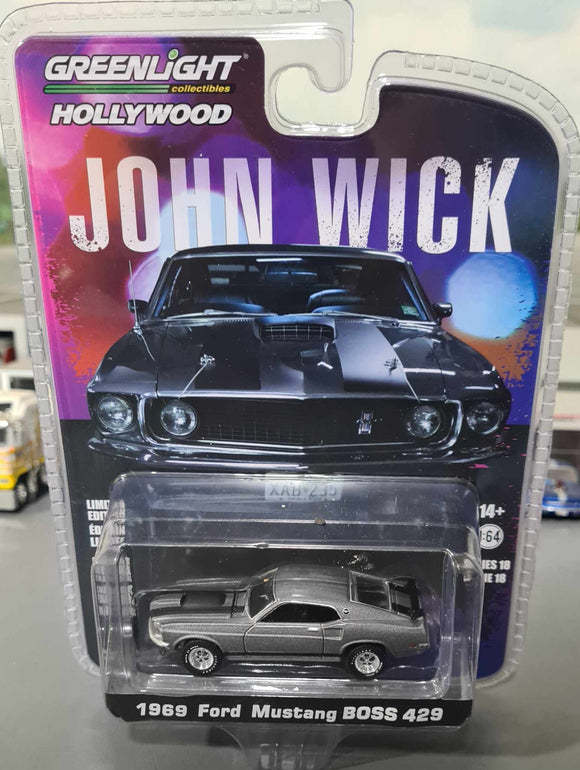 1/64 GREENLIGHT JOHN WICK 1969 FORD MUSTANG BOSS 429 CAR NEW ON CARD