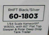 1/64 DCP KENWORTH W900L BLACK/SILVER WITH POLAR TANKER TRAILER 60-1803