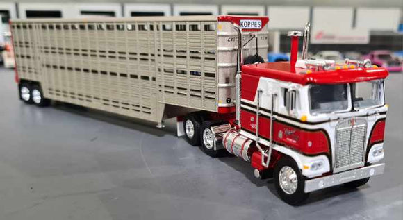 DCP / FIRST GEAR 1/64 KENWORTH K100 KOPPES TRUCK LINE WITH LIVESTOCK TRAILER *****60-1756