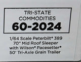 DCP / FIRST GEAR 1/64  PETERBILT 389 TRI STATE WITH TRI AXLE GRAIN TRAILER *****60-2024