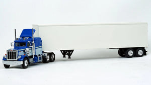 1/87 SCALE PETERBILT 359 OWNER DRIVER IN BLUE/WHITE WITH TRAILER