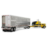 1/64 Dcp / First Gear RED`S FAVOURITE Peterbilt 359 YELLOW/BLACK With Livestock Trailer 69-2265