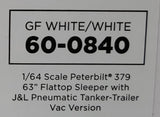 1/64 DCP / FIRST GEAR PETERBILT 379 WHITE WITH J&L VAC VERSION PNEUMATIC TANKER TRAILER