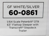 1/64 DCP / FIRST GEAR PETERBILT 379 WHITE WITH DROP DECK TRAILER